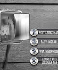 Weatherproof 1-Gang Outdoor Outlet Cover With Clear Finish, 4.75 Inch Deep, NEMA Rated And cULus Listed, installed with cable