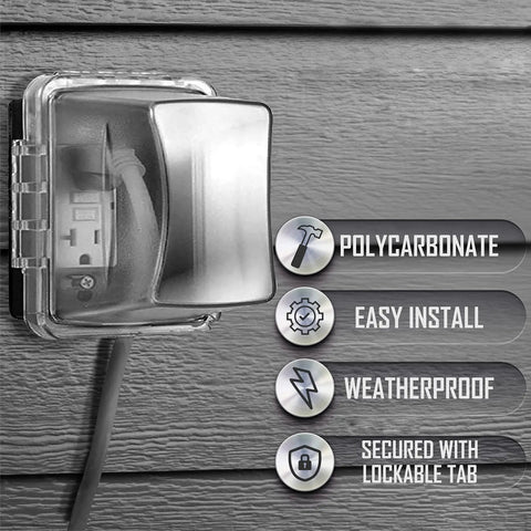 Weatherproof 1-Gang Outdoor Outlet Cover With Clear Finish, 4.75 Inch Deep, NEMA Rated And cULus Listed, installed with cable