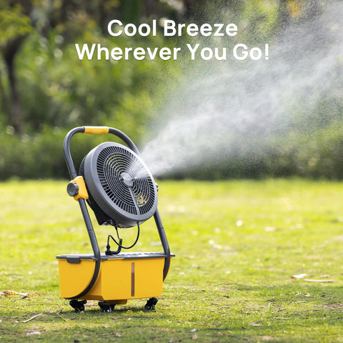 Cordless Misting Fan With 11L Tank Rechargeable Battery And 12 Inch Blade Delivers 15 Foot Mist Range For Backyard Cooling