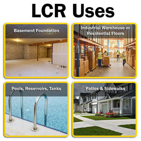 LCR uses for Crack Injection Epoxy Kit For Concrete, Wood, Fiberglass And Metal In A 10 Oz Cartridge; includes floors, foundations, pools.