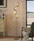 Industrial Gold Floor Lamp With 4 Black Leaf Shades, Modern Tree Style Standing Lamp For Living Room And Bedrooms, Lit Reading Light