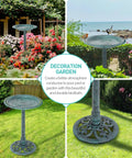 28 Inch Height Polyresin Bird Bath With Antique Verdigris Finish, Weather Resistant Pedestal Garden Decor, Fleur De Lys Accent Bowl, Vintage Yard Art In Green