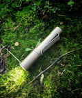 Pocket Size EDC Flashlight With Clip 92 Plus CRI Natural Light illuminating foliage on forest floor