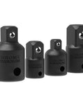 Impact Socket Adapter And Reducer Set, 4-Piece Drive Size Conversion Kit For 1/2 To 3/8, 3/8 To 1/4, 3/8 To 1/2, And 1/4 To 3/8 Inch, Heavy Duty Build