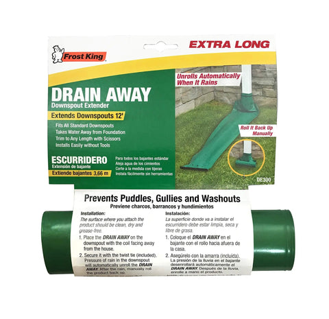 Drain Away Downspout Extender 12 Foot Auto Unrolls When It Rains And Rolls Up When Dry No Tools Needed Easy Green Keeps Water Away