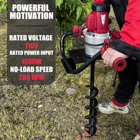 Person using 1500W Electric Post Hole Digger With 6 Inch And 4 Inch Augers, Reverse Function, Carry Bag, Durable Auger Bits for landscaping