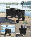 Collapsible Wagon Cart With Wheels Heavy Duty Folding Wagon For Groceries Shopping Outdoor Portable 250 Lb Capacity Trolley Black One Hand Quick Fold For Easy Haul And Storage