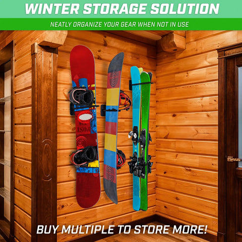 Wall Mounted Ski And Snowboard Storage Rack For Home, Garage, Or Cabin Holds 2 Pairs Of Skis Or 1 Snowboard, 50 Lb Capacity