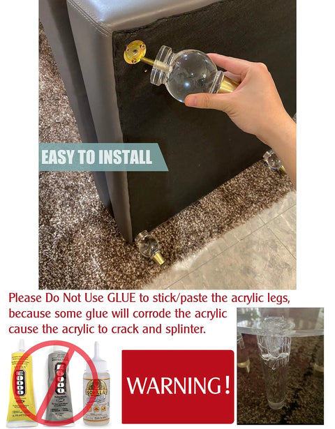 Clear Acrylic Furniture Legs Replacement Set Of 4 With Gold Metal Detail Sleek Modern Transparent DIY Sofa Feet warning image