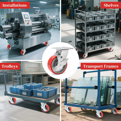 Heavy Duty 6 Inch Plate Caster Wheels 2400 Lbs Total Load Silent Polyurethane On Steel Hub used in industrial equipment