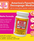 Matte Sealer Glue And Finish One Stop Craft Solution For Wood Paper Fabric And More Quick Dry Easy Clean Non Toxic Diy Friendly Craft Adhesive Finish Made In Usa 8 Oz Pack Of 1 showing bottle and usage details.
