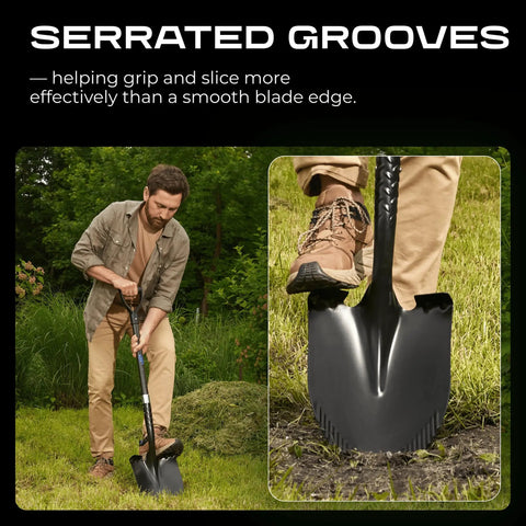 User digging with Carbon Fiber Garden Shovel With Round Blade And D Grip For Gardening, Landscaping And Construction