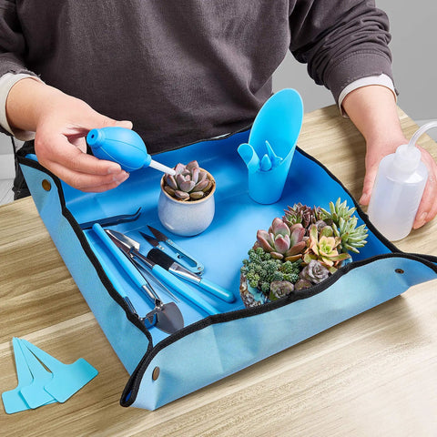 Dope Succulent Tools 19 Piece Mini Garden Tool Set For Transplanting And Plant Care With Potting Tarp Mat Indoor Outdoor Kit For Miniature Fairy Gardens And Home Plant Enthusiasts