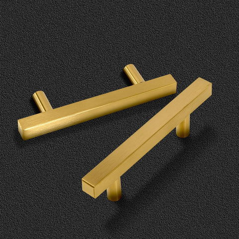 Gold Stainless Steel Cabinet Pulls Square Drawer Handles Set Of 2 127 Mm Long 12 Mm Wide 35 Mm High With 76 Mm 3 Inch Hole Centers