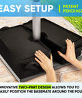 Hands assembling BaseMate 18 Inch Umbrella Base Weight Keeps Your Patio Umbrella Steady In Windy Weather Detachable Design