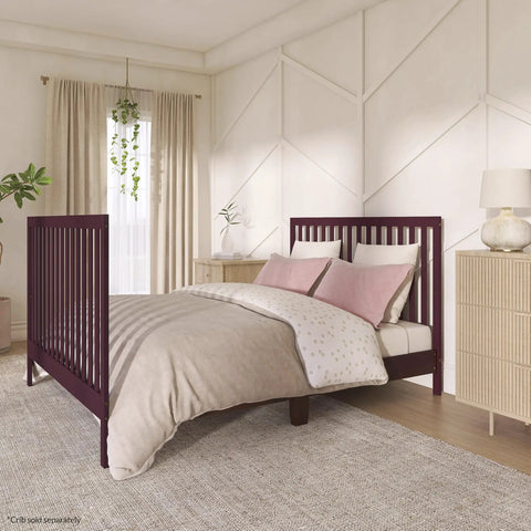 Universal Crib To Full Size Bed Conversion Kit With Solid Wood Rails For Select Convertible Cribs Easy Safe Transition Strong And Stable Support Auburn Finish in bedroom
