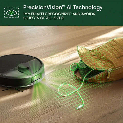 Max 705 Robot Vacuum With Auto Empty Dock And Kickass Suction, Dual Rubber Anti Tangle Brushes, avoiding a backpack on floor