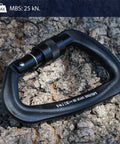 Military Tactical Aluminum Straight Gate D Carabiner With Key Nose For Quick Clip on tree bark, matte black finish