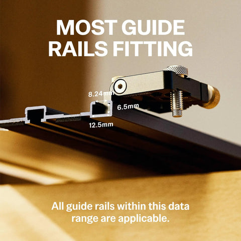 Top Shelf Two Pack Folding Guide Rail Clamps For Sweet Workshop Organization Quick Flip Lock Shows dimensions for most guide rails fitting.