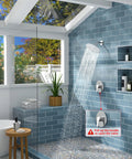 Brushed Gold Shower Faucet Set With 8 Inch Rainfall Showerhead Single Handle Valve Trim Kit Included Durable Brass Construction visible in a modern bathroom