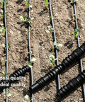 Get This Awesome 8 Pack Of 1/2 Inch Hose Connectors For Your Garden, Soaker Hoses, And Washing Machine! molded plastic black hose fittings in drip irrigation bed