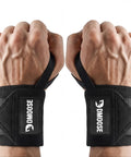 Wrist Wraps For Weightlifting With Thumb Loops Heavy Duty Wrist Support Straps For Powerlifting And Crossfit Black on hands