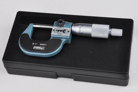 Premium Digit Outside Micrometer 0 To 1 Inch, 0.0001 Inch Readings, 0.256 Inch Flat Anvil Spindle, Easy Readout For Metalworking in case