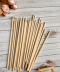 Hassle Free 25 Pack Wood Dowel Rods 3/8 Inch By 15 Inch Smooth Unfinished Craft Sticks arranged on wood surface.