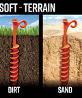 Orange Screw In Tent Stakes 12 Pack For Sand No Drill Needed Ground Anchors with maximum grip in dirt and sand.