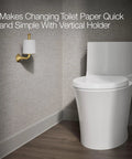 Occasion 27064-2MB Vertical Toilet Paper Holder In Vibrant Brushed Moderne Brass beside white toilet