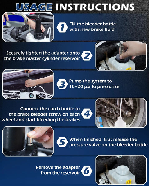 Usage instructions for One Man Brake Bleeder Kit With 3L Reservoir And 1L Catch Bottle Manual Pump Bleeder For Flushing Brakes And Clutch
