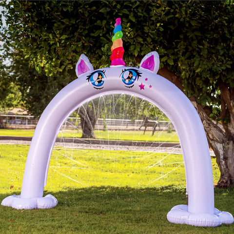 Inflatable Unicorn Arch Sprinkler For Kids Rainbow Water Curtain Toy For Outdoor Play Backyard Summer Water Party Easy Setup 82 by 65 inches