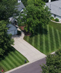 Aerial view of striped lawn created by Generation 3 Lawn Striping System For 21 Inch Walk Behind Mowers Stripes Like A Ballpark