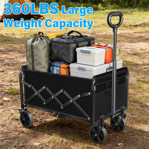 Foldable Collapsible Wagon Cart With Wheels That Holds Up To 360 Lbs Ready To Roll for outdoor use with supplies inside.
