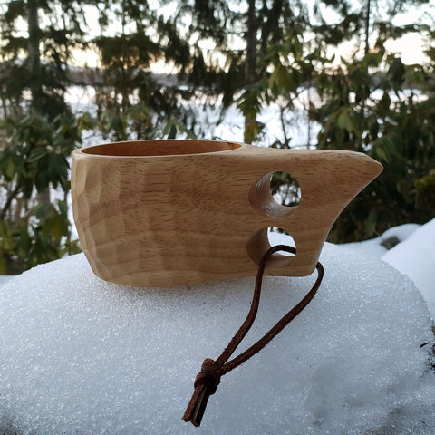 Nordic Style Kuksa Wood Camp Mug 10 Oz Handcrafted Carved Hardwood Outdoor Cup for Camping Backyard Chill Family Trips Picnic Gear Adventure Ready Drinking Vessel on snow