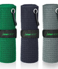 Golf Towel Set Of 3 16x16 Waffle Microfiber Towels With Carabiners And Hooks Includes Club Range Card And Gift Box