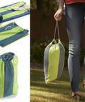 Breathable Cotton Canvas Hammock For One Person Lightweight Camping Gear in striped pattern, with drawstring bag shown outdoors.