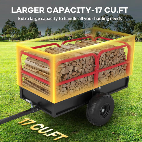 Beast Of A 1700 Lbs Heavy Duty Steel Dump Trailer For Yard And Farm Use 17 Cu Ft showing firewood and removable sides