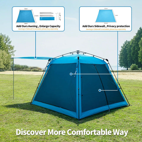 Instant Pop Up Screen House Gazebo 8.2 By 8.2 By 75 Inches Portable Canopy with mosquito netting and UPF sun protection shown in a field.
