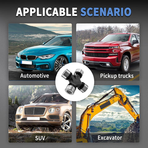 Illustration showing applicable scenarios for U Joint 1350 Series Greaseable Outside Snap Ring 5178X including cars and excavators