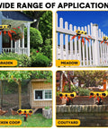 Solar Outdoor Motion Sensor Alarm Kit, 129dB Loud Noise Maker With Strobe Light installed in various yard locations.