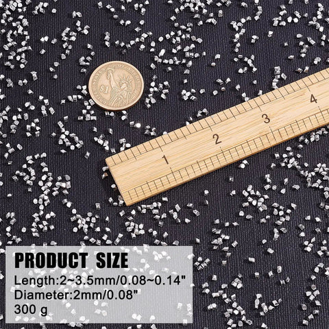 Aluminum Shavings 300g Kit For Art Projects And DIY Crafts Great For Experiments Welding Prototyping And Industry Use 0.2 To 0.35 By 0.2 Cm Platinum Orgone Aluminum Small Lumps with ruler and coin for scale