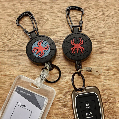 Heavy Duty Retractable Keychain With Carabiner Badge Holder And Tactical ID Reel, 30 Inch Steel Cord, Rugged Key Ring, Rotating Totem