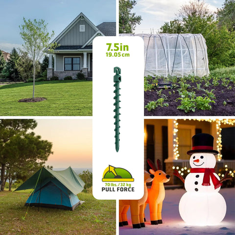 4 Pack Seven And A Half Inch Screw In Ground Anchors for Yard Tents and Tarps Green 70 lb Pull Heavy Duty Rustproof Twist In Stakes