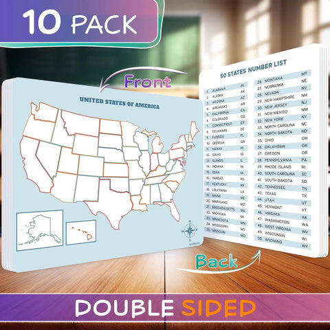 Flexible Dry Erase 11 By 14 Inch United States Map Sheets Pack Of 10 For Students And Teachers Reusable USA Practice Maps