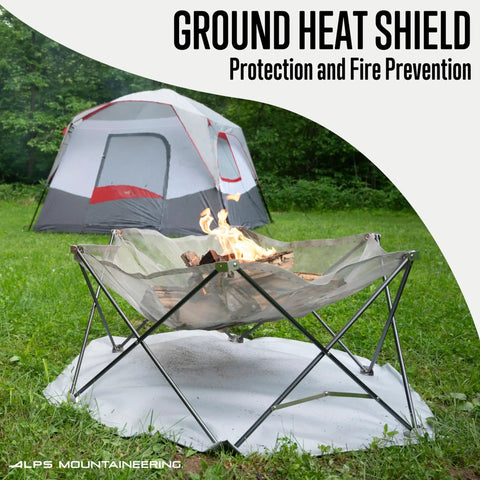 Gaze Fire Pit Portable Stainless Steel Mesh Outdoor Fire Pit with Ground Heat Shield and Carry Bag for camping scene.