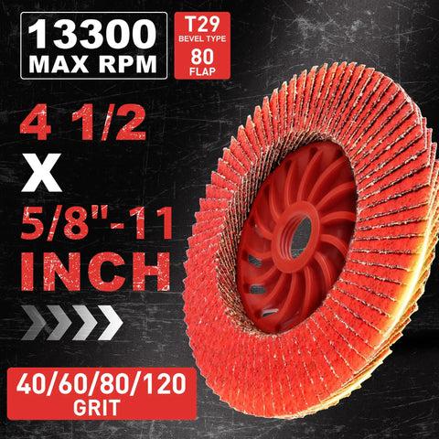 Ceramic Flap Discs for Angle Grinder 4 1/2 Inch 5/8-11 Type 29 Beefy Heavy Duty Grinding and Sanding Discs 40/60/80/120 Grit for Stainless Steel and Metal Pack of 20