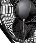 Close-up of 12 Inch Powder Coated Steel Wall Mount Fan Black, 1360 CFM Industrial Cooling Fan with visible pull cord switch
