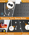 Heavy Duty Metal Peg Board Kit With 110 Pieces, 4 Black 12X16 Panels, Accessories And Hook Locks, durable storage