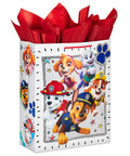 Totally Extra Large Paw Patrol Gift Bag With Tissue Paper For Birthdays And Parties, 15 Inch White Gift Bag With Your Kid's Favorite Paw Patrol Pups Chase Everest Marshall Rubble Skye For Holidays